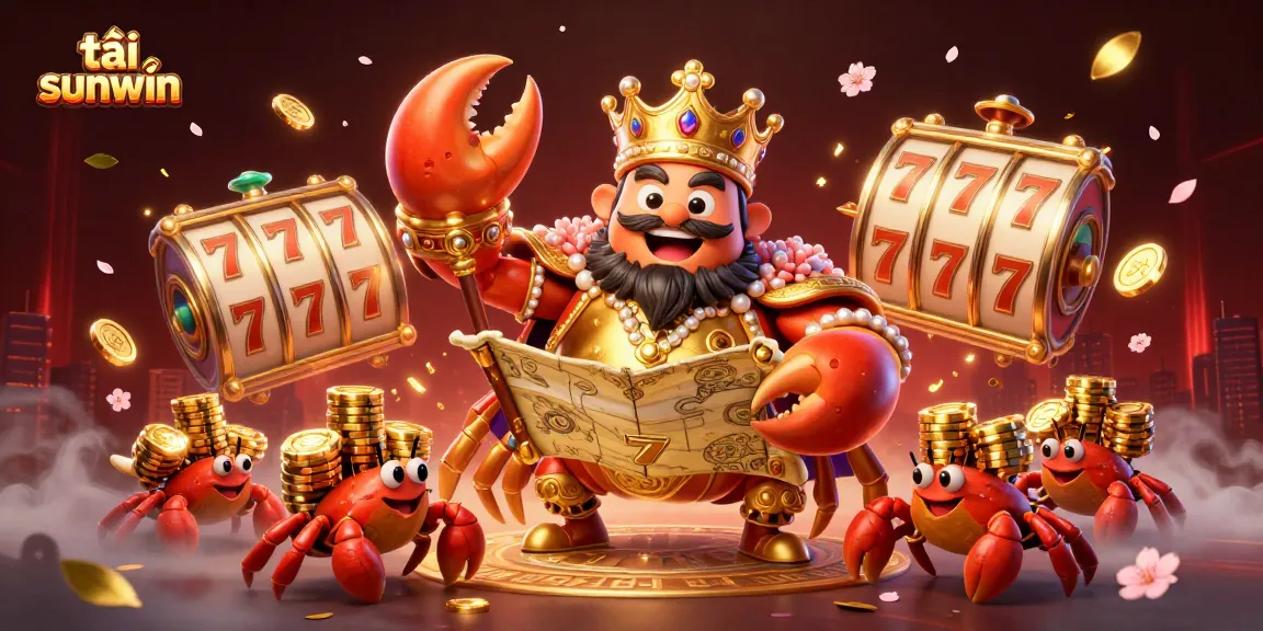 Experience the thrill of gaming with tải sunwin featuring a golden crab emperor amid vibrant casino elements.