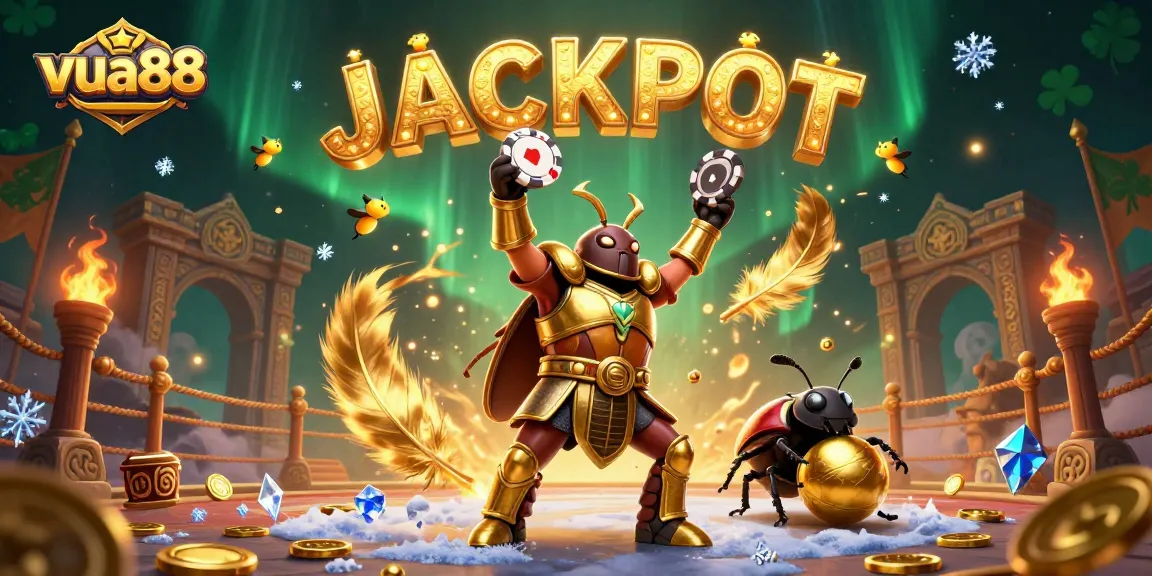 vua88 features an exciting 3D beetle-themed jackpot celebration with atmospheric elements