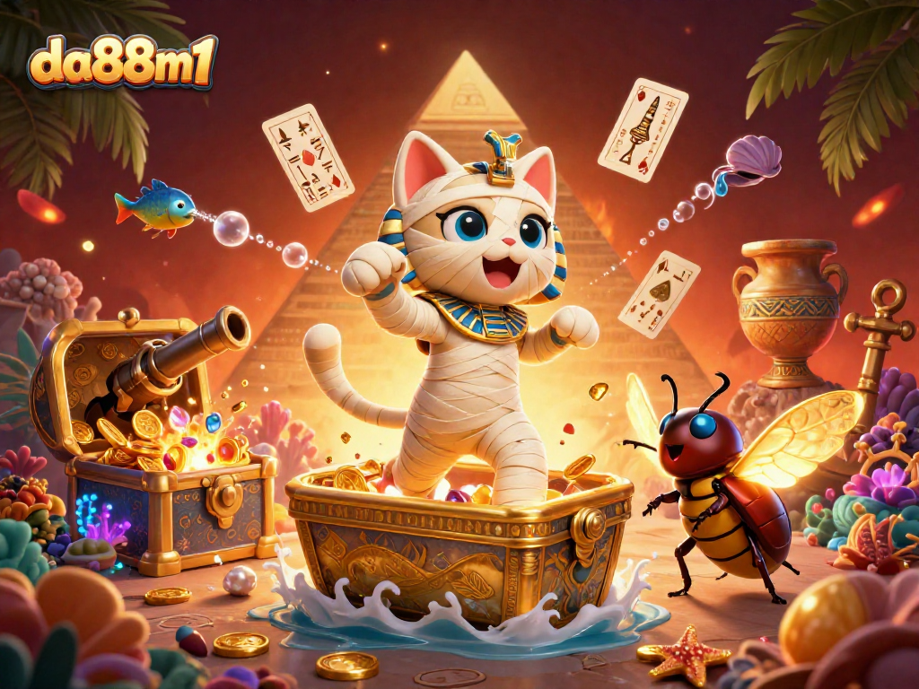 Experience thrilling adventures at da88m1 with an Egyptian mummy cat and shimmering gambling treasures.
