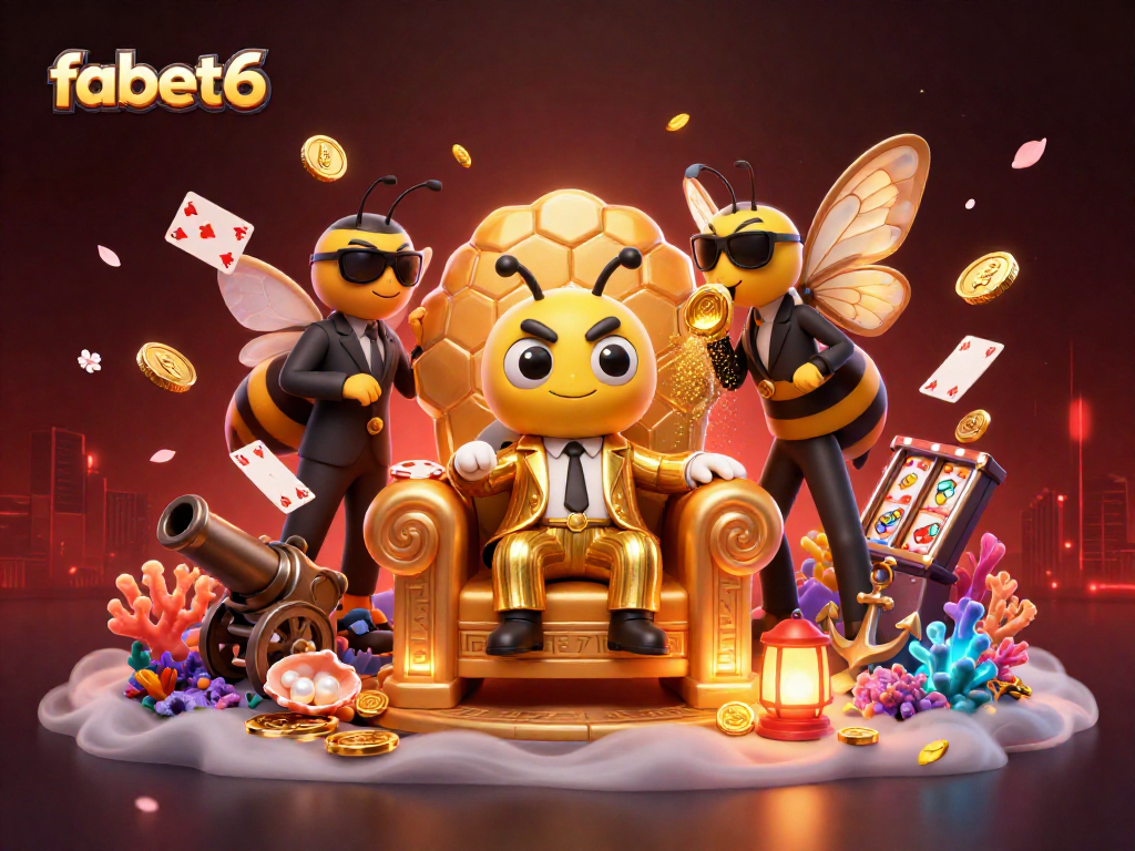 Experience exciting games at fabet6, featuring a bumblebee mob boss in a casino-themed scene with glowing elements.