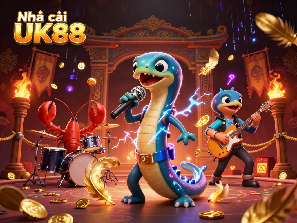 Engage with Nhà cái UK88 in an electrifying underwater casino concert with vibrant characters.