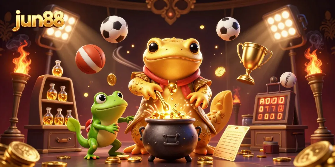 Experience thrilling gaming action with jun88, featuring an enchanting scene of gold alchemy and dynamic sports elements.
