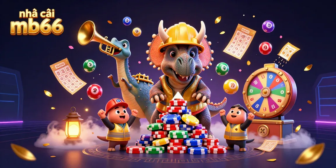 Experience the vibrant joy of Nhà cái mb66 with an exciting 3D casino scene filled with cheering characters and dynamic gaming elements.