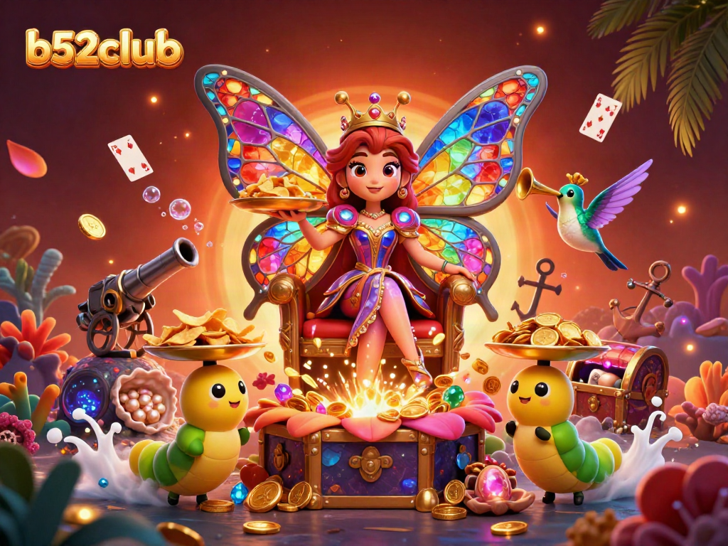 Play casino games with excitement at b52club featuring vibrant characters and dynamic scenes.