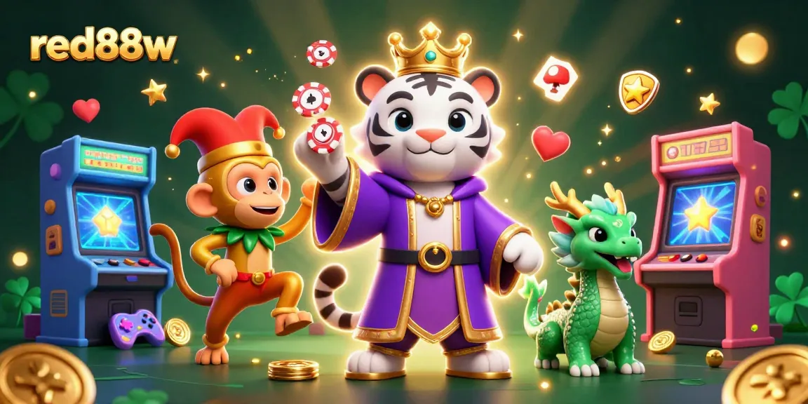 Experience the excitement of red88w with a lively casino scene featuring iconic characters and games.