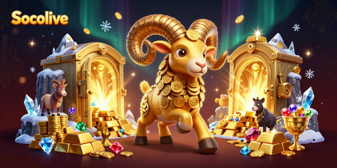 Socolive brings excitement with a golden ram charging at a treasure vault in an extravagant casino setting.