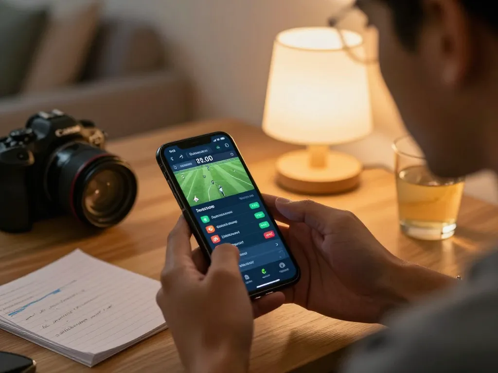 Engaged user placing bets with kèo nhà cái app on smartphone, showcasing live betting excitement.