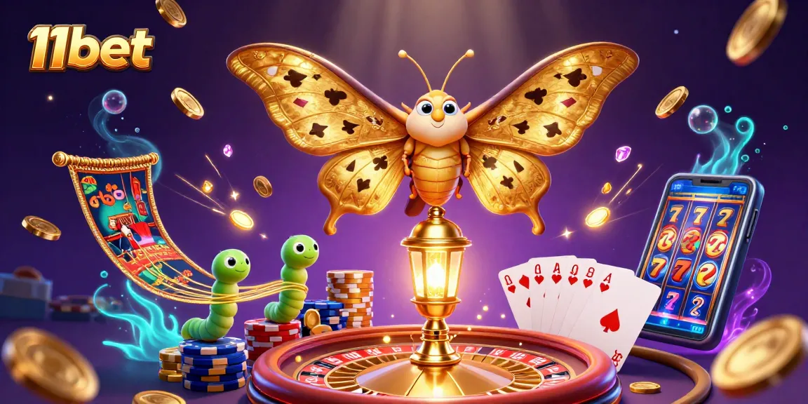 Experience the excitement of 11bet with a richly detailed casino-themed illustration featuring vibrant 3D elements.