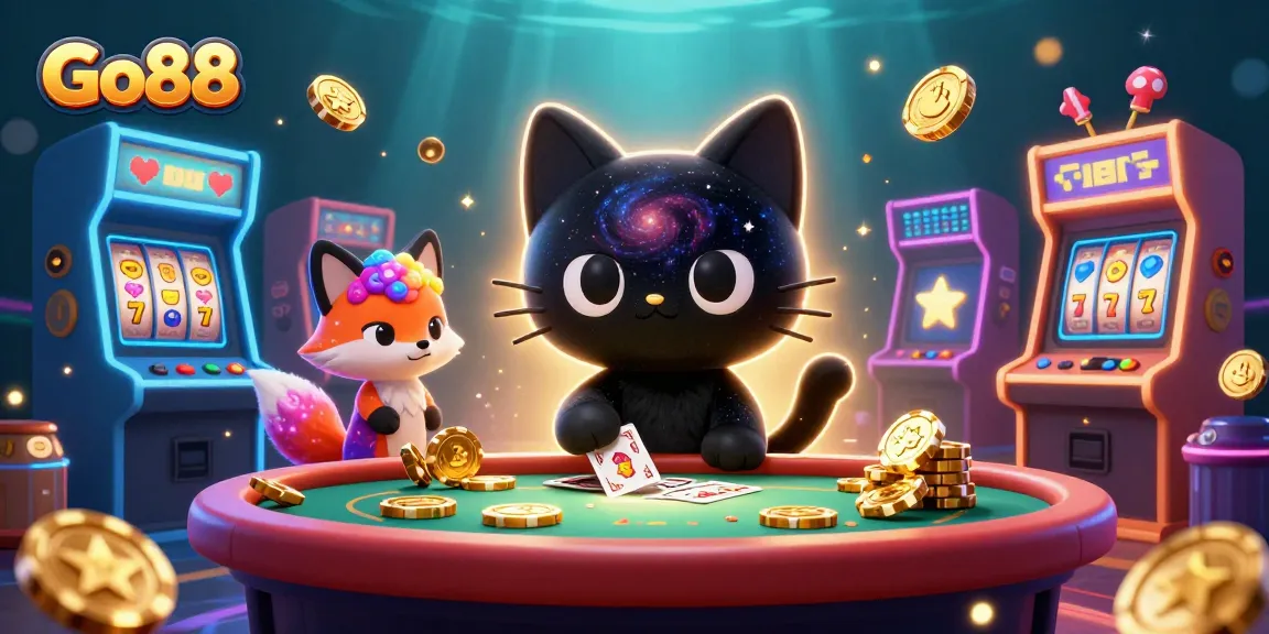 Go88 engages players at a vibrant cosmic casino table with unique 3D characters and colorful gambling elements.